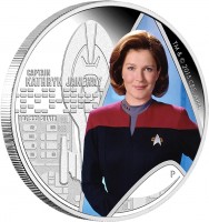 reverse of 1 Dollar - Elizabeth II - Star Trek: Captain Kathryn Janeway (2015) coin from Tuvalu. Inscription: CAPTAIN KATHRYN JANEWAY 1 OZ 999 SILVER TM & 2015 CBS. APR.
