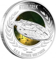 reverse of 1 Dollar - Elizabeth II - Star Trek: U.S.S Voyager NCC-74656 (2015) coin from Tuvalu. Inscription: 1 OZ 999 SILVER STAR TREK TM TM & 2015 CBS. APR. VOYAGER U.S.S. VOYAGER NCG-74656