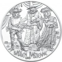 reverse of 20 Euro - Wolfgang: The Wunderkind (2015) coin with KM# 3245 from Austria. Inscription: BASTIEN UND BASTIENNE