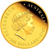 obverse of 200 Dollars - Elizabeth II - Queen Elizabeth II Longest Reigning Monarch (2015) coin from Australia. Inscription: ELIZABETH II AUSTRALIA 2015 200 DOLLARS
