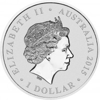 obverse of 1 Dollar - Elizabeth II - Queen Elizabeth II Longest Reigning Monarch (2015) coin from Australia. Inscription: ELIZABETH II AUSTRALIA 2015 1 DOLLAR