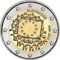 Slovakia coin 2 Euro - 30th Anniversary to European Union flag (2015) obverse obverse of 2 Euro - 30th Anniversary to European Union flag (2015) coin from Slovakia. Inscription: SLOVENSKO 1995-2015