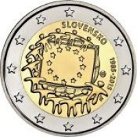 obverse of 2 Euro - 30th Anniversary to European Union flag (2015) coin from Slovakia. Inscription: SLOVENSKO 1995-2015