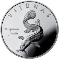 Lithuania coin 50 Litų - Lithuanian Nature (2010) reverse reverse of 50 Litų - Lithuanian Nature (2010) coin with KM# 171 from Lithuania. Inscription: VIJŪNAS MISGURNUS FOSSILIS