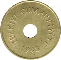 obverse of 2 1/2 Kuruş (1948 - 1951) coin with KM# 885 from Turkey. Inscription: TÜRKİYE CUMHURİYETİ 1948