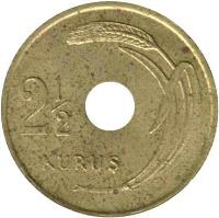 reverse of 2 1/2 Kuruş (1948 - 1951) coin with KM# 885 from Turkey. Inscription: 2 1/2 KURUS