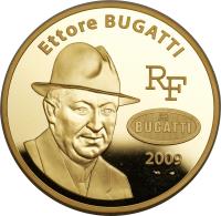 obverse of 500 Euro - 100th Anniversary of Ettore Bugatti (2009) coin with KM# 1610 from France. Inscription: Ettore BUGATTI RF BUGATTI 2009