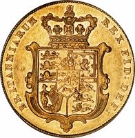 United Kingdom coin 1 Sovereign - George IV (1825 - 1830) reverse reverse of 1 Sovereign - George IV (1825 - 1830) coin with KM# 696 from United Kingdom. Inscription: BRITANNIARUM REX FID: DEF: