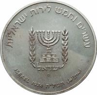 reverse of 25 Lirot - 1st Anniversary Death of David Ben Gurion (1975) coin with KM# 79 from Israel. Inscription: ISRAEL 1974