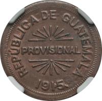 Guatemala coin 12 1/2 Centavos - Provisional Coinage (1915) obverse obverse of 12 1/2 Centavos - Provisional Coinage (1915) coin with KM# 230 from Guatemala. Inscription: REPÚBLICA DE GUATEMALA PROVISIONAL 1915