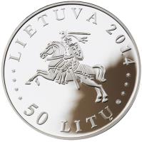 obverse of 50 Litų - 25th Anniversary of the Re-establishment of the Vytautas Magnus University (2014) coin with KM# 202 from Lithuania. Inscription: LIETUVA 2014 50 LITŲ