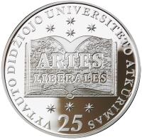 reverse of 50 Litų - 25th Anniversary of the Re-establishment of the Vytautas Magnus University (2014) coin with KM# 202 from Lithuania. Inscription: VYTAUTO DIDŽIOJO UNIVERSITETO ATKŪRIMAS 25