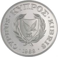 obverse of 50 Cents - Olympic Games Seoul (1988) coin with KM# 60 from Cyprus. Inscription: 1960 CYPRUS.ΚΥΠΡΟΣ.KIBRIS.1988.