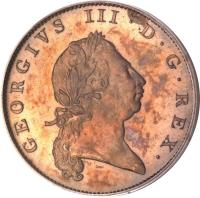 obverse of 1 Penny - George III (1793) coin with KM# 6 from Bermuda. Inscription: GEORGIVS III . D . G . REX .