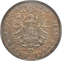 German States coin 5 Mark - Karl I (1874 - 1888) reverse reverse of 5 Mark - Karl I (1874 - 1888) coin with KM# 623 from German States. Inscription: Deutsches Reich 1876 * Fünf Mark *