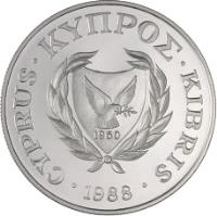 Cyprus coin 1 Pound - Olympic Games Seoul (1988) obverse obverse of 1 Pound - Olympic Games Seoul (1988) coin with KM# 61 from Cyprus. Inscription: 1960 CYPRUS.ΚΥΠΡΟΣ.KIBRIS.1988.