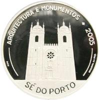 reverse of 10 Euro - Architecture and Monuments: Cathedral of Porto (2005) coin with KM# 820a from Portugal. Inscription: ARQUITECTURA E MONUMENTOS 2005 INCM SÉ DO PORTO NOGUEIRA DA SILVA