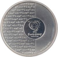 Portugal coin 8 Euro - The Values of Football: Fair Play (2003) reverse reverse of 8 Euro - The Values of Football: Fair Play (2003) coin with KM# 752a from Portugal. Inscription: Euro 2004 PORTUGAL José Simão · INCM