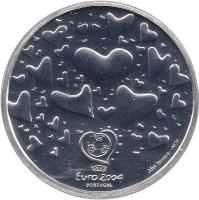 Portugal coin 8 Euro - The Values of Football: Passion (2003) reverse reverse of 8 Euro - The Values of Football: Passion (2003) coin with KM# 751a from Portugal. Inscription: Euro 2004 PORTUGAL José Teixeira · INCM