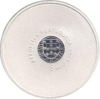obverse of 8 Euro - The Spectacularity of Football: The Score (2004) coin with KM# 758a from Portugal. Inscription: REPÚBLICA PORTUGUESA 2004 8 euro