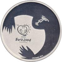 Portugal coin 8 Euro - The Spectacularity of Football: The Keeper's Save (2004) reverse reverse of 8 Euro - The Spectacularity of Football: The Keeper's Save (2004) coin with KM# 756a from Portugal. Inscription: Euro 2004 PORTUGAL JOÃO DUARTE · INCM