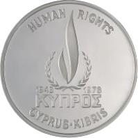 Cyprus coin 500 Mils - Human Rights - Silver Proof Issue (1978) obverse obverse of 500 Mils - Human Rights - Silver Proof Issue (1978) coin with KM# 48a from Cyprus. Inscription: HUMAN RIGHTS 1948 1978 ΚΥΠΡΟΣ CYPRUS · KIBRIS