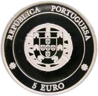 Portugal coin 5 Euro - UNESCO World Heritage Sites: Central Zone of the Town of Angra do Heroísmo (2005) obverse obverse of 5 Euro - UNESCO World Heritage Sites: Central Zone of the Town of Angra do Heroísmo (2005) coin with KM# 760a from Portugal. Inscription: REPÚBLICA PORTUGUESA 5 EURO