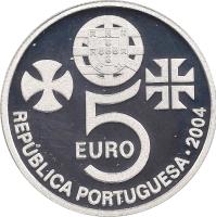 Portugal coin 5 Euro - UNESCO World Heritage Sites: Convent of Christ in Tomar (2004) obverse obverse of 5 Euro - UNESCO World Heritage Sites: Convent of Christ in Tomar (2004) coin with KM# 754a from Portugal. Inscription: 5 EURO REPÚBLICA PORTUGUESA · 2004