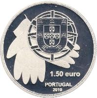 obverse of 1.5 Euro - Against Famine (2010) coin with KM# 795a from Portugal. Inscription: 1.50 euro PORTUGAL 2010