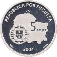 obverse of 5 Euro - UNESCO World Heritage Sites: Historic Centre of Évora (2004) coin with KM# 755a from Portugal. Inscription: REPÚBLICA PORTUGUESA 5 euro INCM 2004 E.BYRNE