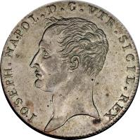 obverse of 1 Piastra - Joseph Napoleon (1806 - 1808) coin with KM# 248 from Italian States. Inscription: IOSEPH NAPOL.D. G. VTR.SICIL . REX.