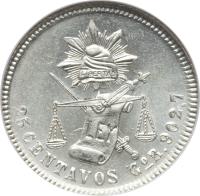 reverse of 25 Centavos (1869 - 1892) coin with KM# 406 from Mexico. Inscription: 25 CENTAVOS CᴺM.902,7