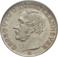 German States coin 1/12 Thaler - Georg V (1852 - 1853) obverse obverse of 1/12 Thaler - Georg V (1852 - 1853) coin with KM# 219 from German States. Inscription: GEORG V v. G. G. KOENIG v. HANNOVER B