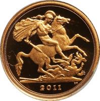 United Kingdom coin 1/4 Sovereign - Elizabeth II - 4'th Portrait (2009 - 2015) reverse reverse of 1/4 Sovereign - Elizabeth II - 4'th Portrait (2009 - 2015) coin with KM# 1117 from United Kingdom. Inscription: 2011 BP