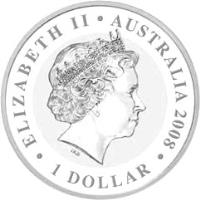 Australia coin 1 Dollar - Elizabeth II - Australian Koala - Koala Silver Bullion; 4'th Portrait (2008) obverse obverse of 1 Dollar - Elizabeth II - Australian Koala - Koala Silver Bullion; 4'th Portrait (2008) coin from Australia. Inscription: ELIZABETH II · AUSTRALIA 2008 IRB · 1 DOLLAR ·