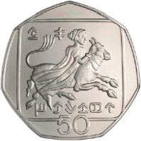 Cyprus coin 50 Cents - Abduction of Europa - Silver Proof Issue (1991) reverse reverse of 50 Cents - Abduction of Europa - Silver Proof Issue (1991) coin with KM# 66a from Cyprus. Inscription: 50