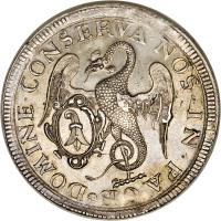 Swiss cantons coin 2 Thaler (1741) reverse reverse of 2 Thaler (1741) coin with KM# 150 from Swiss cantons. Inscription: DOMINE · CONSERVA · NOS · IN · PACE
