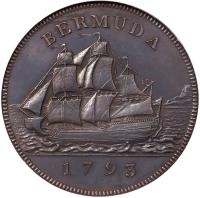 reverse of 1 Penny - George III (1793) coin with KM# 5a from Bermuda. Inscription: BERMUDA 1793
