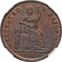 Mexico coin 1 Centavo (1863) obverse obverse of 1 Centavo (1863) coin with KM# 390 from Mexico. Inscription: · LIBERTAD Y REFORMA · PAREDES