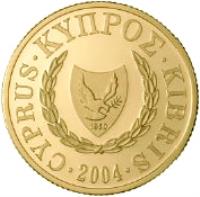 Cyprus coin 20 Pounds - Cyprus's Accession to the EU (2004) obverse obverse of 20 Pounds - Cyprus's Accession to the EU (2004) coin with KM# 87 from Cyprus. Inscription: CYPRUS · KYΠPΟΣ · KIBRIS · 2004 ·