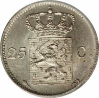 Netherlands coin 25 Cent - Willem I (1817 - 1830) reverse reverse of 25 Cent - Willem I (1817 - 1830) coin with KM# 48 from Netherlands. Inscription: 25C.