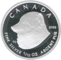 Canada coin 2 Dollars - Elizabeth II - Canadian Wildlife: Arctic Fox (2004) reverse reverse of 2 Dollars - Elizabeth II - Canadian Wildlife: Arctic Fox (2004) coin from Canada. Inscription: CANADA 9999 CD FINE SILVER 1/10 OZ ARGENT PUR