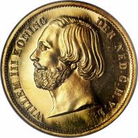 obverse of 20 Gulden - Willem III (1850 - 1853) coin with KM# 96 from Netherlands. Inscription: WILLEM III KONING...