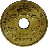 British West Africa coin 10 Cents - Edward VIII - Mule (1936) obverse obverse of 10 Cents - Edward VIII - Mule (1936) coin with KM# 17 from British West Africa. Inscription: EDWARDVS VIII REX ET IND:IMP: TEN CENTS