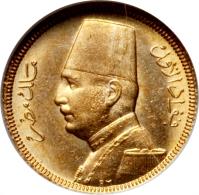 obverse of 20 Piastres - Fuad I - 2'nd Portrait (1929 - 1930) coin with KM# 351 from Egypt.