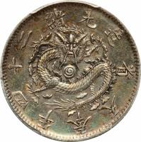 China coin 2 Jiao - Guangxu (1898) obverse obverse of 2 Jiao - Guangxu (1898) coin with Y# 85 from China. Inscription: 年四十二緒光造清天奉