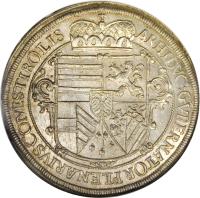 Austrian States coin 1 Speciestaler - Leopold V (1620 - 1621) reverse reverse of 1 Speciestaler - Leopold V (1620 - 1621) coin with KM# 264.1 from Austrian States. Inscription: DVC:BVRG:STYR:CAR:ETCARN:COM:TYROL
