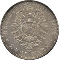 reverse of 2 Mark - Friedrich Wilhelm (1877) coin with KM# 108 from German States. Inscription: DEUTSCHES REICH 1877 * ZWEI MARK *
