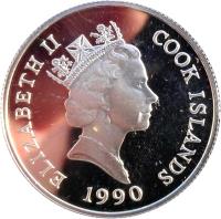 obverse of 10 Dollars - Elizabeth II - 500th Anniversary of America: Christopher Columbus (1990) coin with KM# 121 from Cook Islands. Inscription: ELIZABETH II COOK ISLANDS 1990