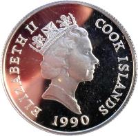 Cook Islands coin 10 Dollars - Elizabeth II - 500th Anniversary of America: Christopher Columbus (1990) obverse obverse of 10 Dollars - Elizabeth II - 500th Anniversary of America: Christopher Columbus (1990) coin with KM# 121 from Cook Islands. Inscription: ELIZABETH II COOK ISLANDS 1990